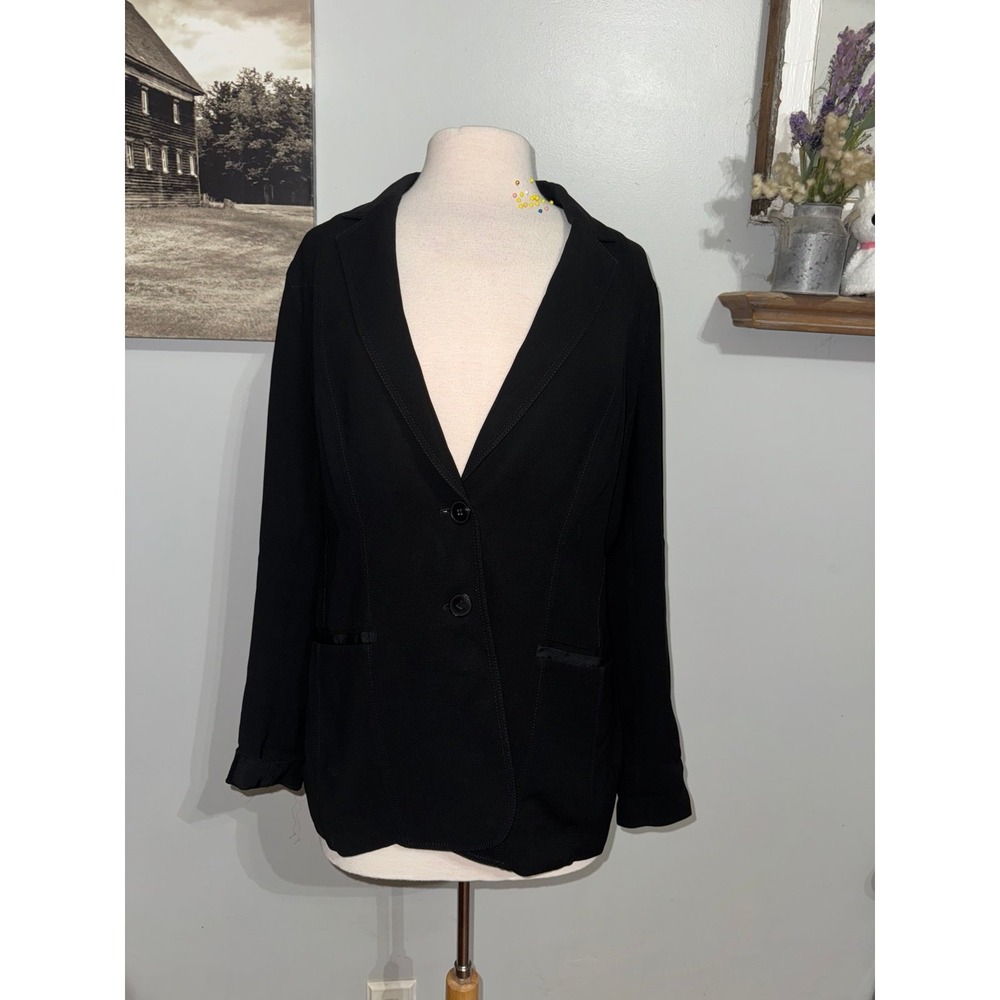 Lafayette 148 New York black semi fitted 2 button front blazer women's 12